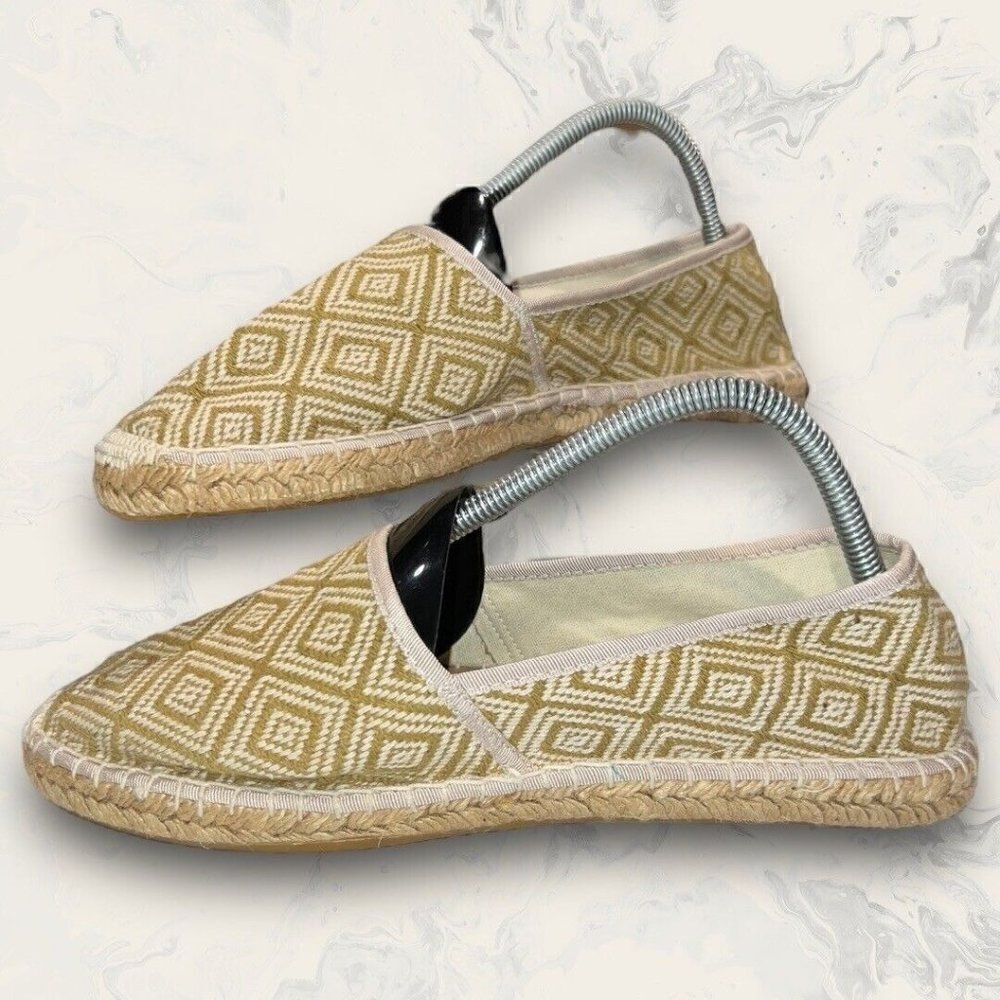 NWT J. Crew Green / Ivory Flat Loafers Slip On Hemp Rope Trim Women’s Size 10